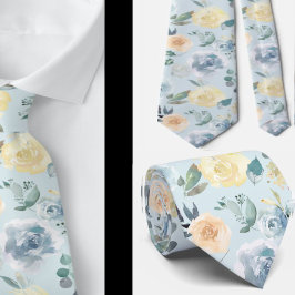 Dammigt blå och krämfärgade blomrosor vattenfärg h slips