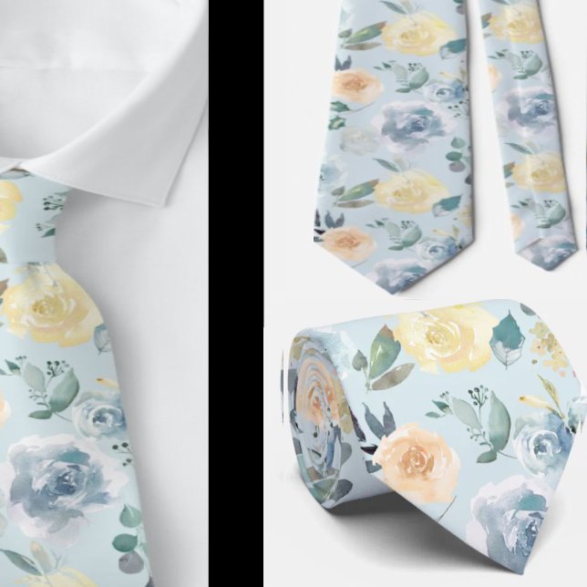 Dammigt blå och krämfärgade blomrosor vattenfärg h slips (Skapare uppladdad)