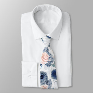 Dammigt blå och rosafärgade blommor elegant botani slips