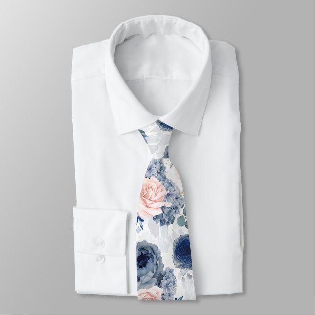 Dammigt blå och rosafärgade blommor elegant botani slips (Bunden)