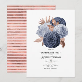Dammigt blå och rosé guld blomsterbröllop fest för inbjudningar