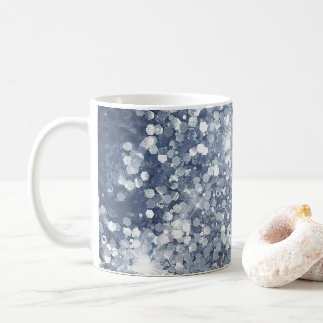 Dammigt blå silverglitter glitter funky kaffemugg (Med munk)