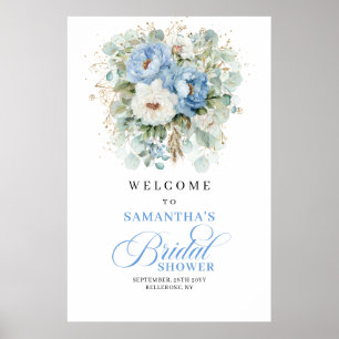 Dammigt blå vit påsklilja blommande guld bröllopsd poster