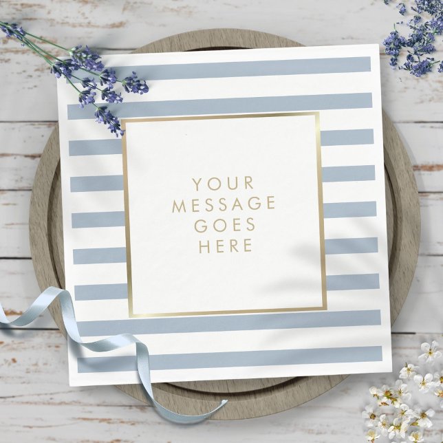 Dammigt blå-vit rand i falskt guld pappersservett (Dusty Blue White Stripe Faux Gold Foil Napkins)