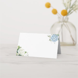 Dammigt Blått Akvarell Blommig Vapenplatshållare Placeringskort