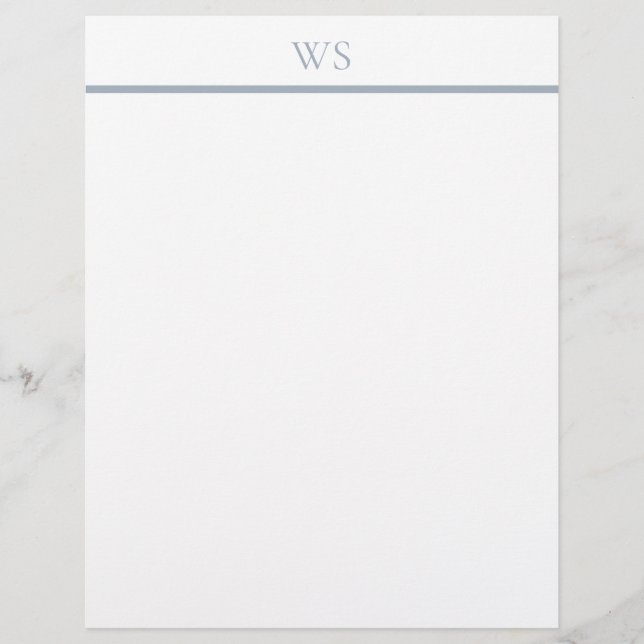 Dammigt Blått Bar Monogram Brevpapper (Framsida)