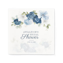 Dammigt Blått Blommigt Bröllopsduschpapper