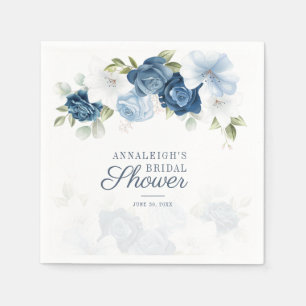 Dammigt Blått Blommigt Bröllopsduschpapper Pappersservett
