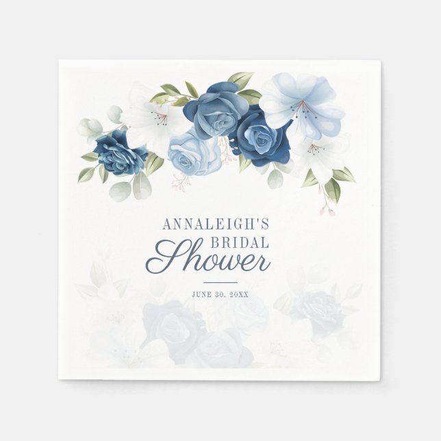Dammigt Blått Blommigt Bröllopsduschpapper Pappersservett (Framsidan)