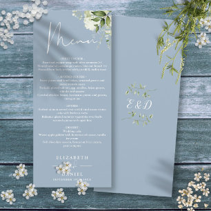 Dammigt Blått Blommigt Grönt Monogram Bröllopsmidd Meny