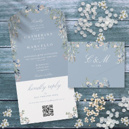 Dammigt Blått Blommigt Grönt QR-kod Bröllop