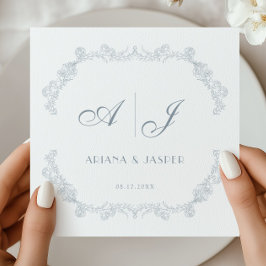 Dammigt Blått Blommigt Monogramdesign Pappersservett