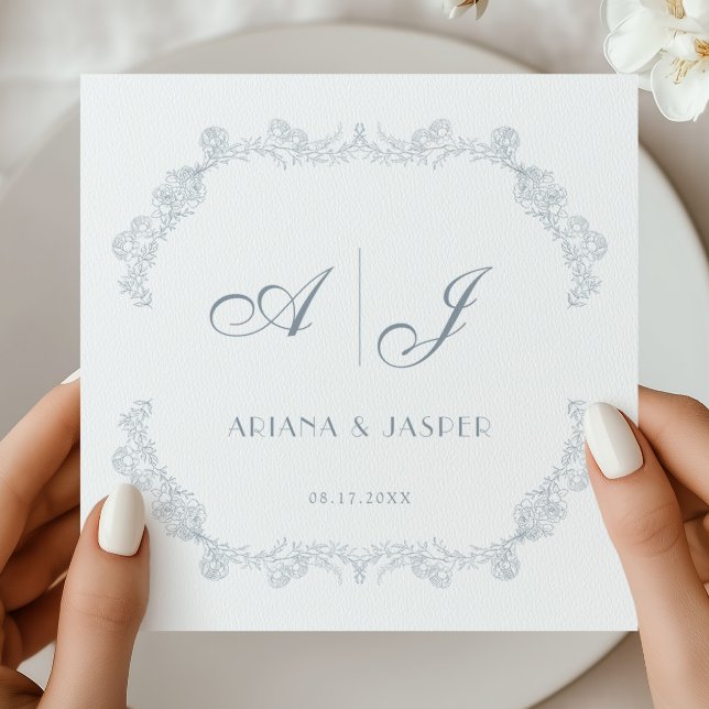 Dammigt Blått Blommigt Monogramdesign Pappersservett (Skapare uppladdad)