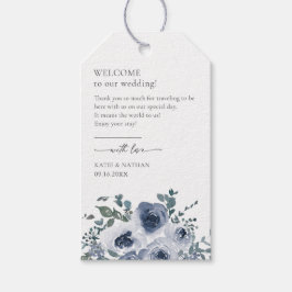 Dammigt Blått Blommigt Presentetikett