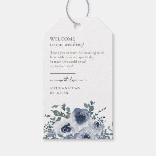 Dammigt Blått Blommigt Presentetikett