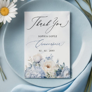 Dammigt Blått Blommigt Quinceañera Tack Vykort