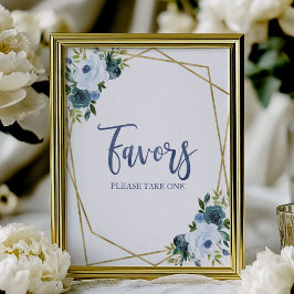 Dammigt Blått Guld Akvarell Blommig Favoritskylt Poster