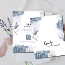 Dammigt Blått Romantiskt Blommigt QR-kod Bröllop