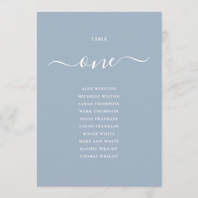 Dammigt Blått Skript Bordnummer 1 Sittplatskarta Inbjudningar (Framsida)