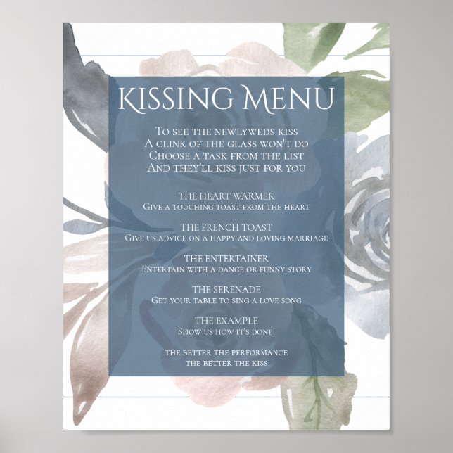Dammigt blommönster | Rökigt blått pastell Kissing Poster (Framsidan)