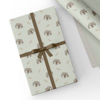 Dammigt grön akvarell Elefanter Safari-mönster Presentpapper