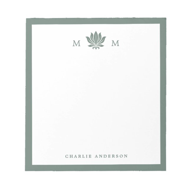 Dammigt grön lotusblomma monogram anteckningsblock (Framsida)