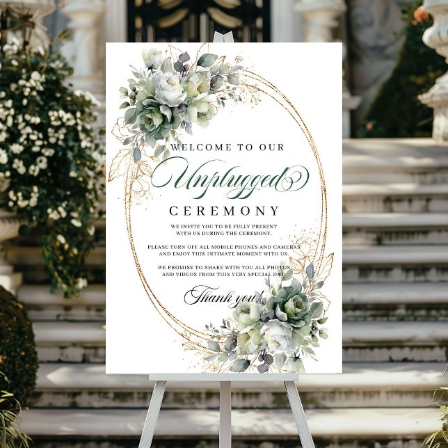 Dammigt grönt lövverk Avstängd ceremoni Bröllop  Poster (Dusty Green Foliage Unplugged Ceremony Wedding Poster)