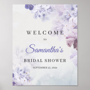 Dammigt lila vårblommig välkomstskylt till bröllop poster