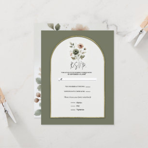 Dammigt Oliv Rosa Guld Vattenfärg Blommig RSVP Inbjudningar