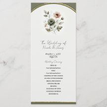 Dammigt Oliv Rosa & Guld Watercolor Blommig Bröllo