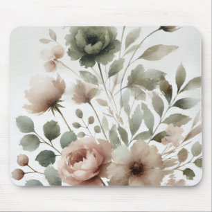 Dammigt olivgrön och rosa akvarell modern blomster musmatta