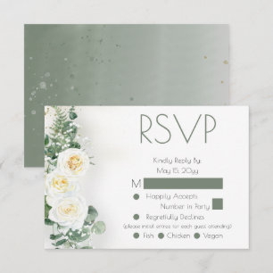 Dammigt Sagegrönt Blommig Bröllop RSVP Svarskort OSA Kort