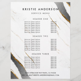 Dammigt svart guld vit marmor Prissättning & tjäns Reklamblad