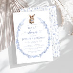 Damminbjudan till pojke-duschkaninen i Cute Blue P Inbjudningar<br><div class="desc">Den berömvärda duschinbjudan från pojke med en charmig blå vattenfärgskanin från Påsk,  omgiven av blomkrans från vår.</div>