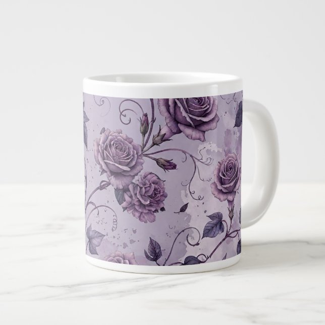 Dammlavendel Ros Drömska Nyanser Blommig  Jumbo Mugg (Framsida höger)