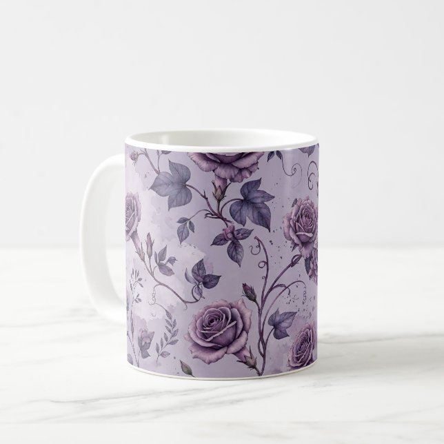Dammlilafärgad Ros Drömska Nyanser Blommig  Kaffemugg (Framsida vänster)