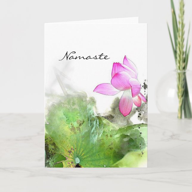 DAMMLOTUSBLOMMAR l kines borstar målningkonst Helgkort (Framsida)