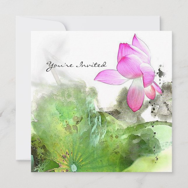 DAMMLOTUSBLOMMAR l kines borstar målningkonst Inbjudningar (Framsida)