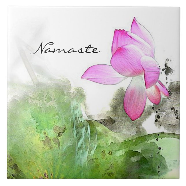 DAMMLOTUSBLOMMAR l kines borstar målningkonst Kakelplatta (Framsidan)