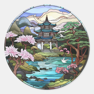 Dammreflektioner: Japanska tempel-klistermärkesupp Runt Klistermärke