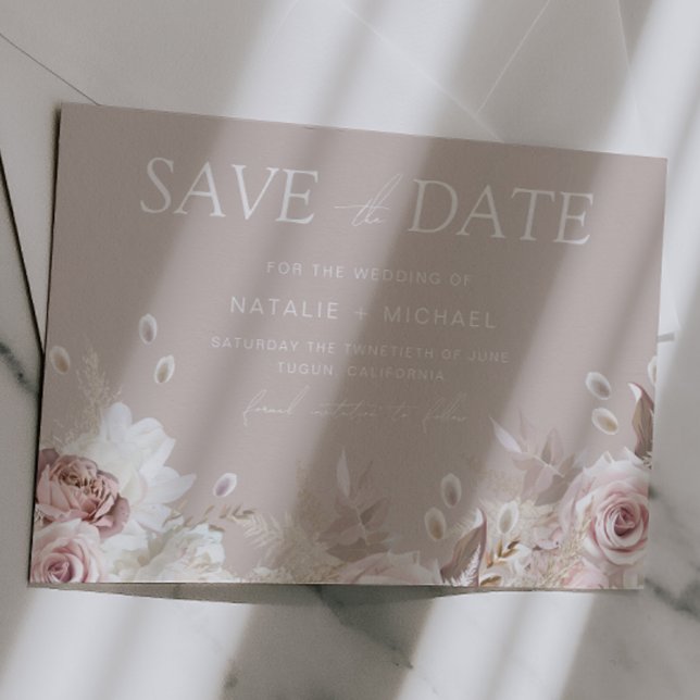 Dammros & Beige Boho Blommig Brud Wedding Spara Datumet (Skapare uppladdad)
