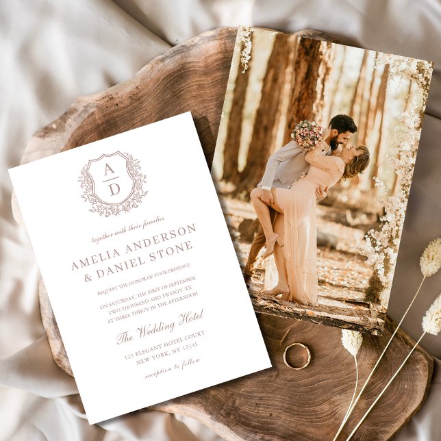 Dammros Elegant Blommig Vapen Monogram Bröllop Inbjudningar (Skapare uppladdad)