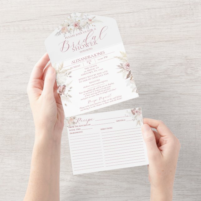 Dammros Floral Bröllopsdusch Allt i ett-inbjudan (Avrivbar del)