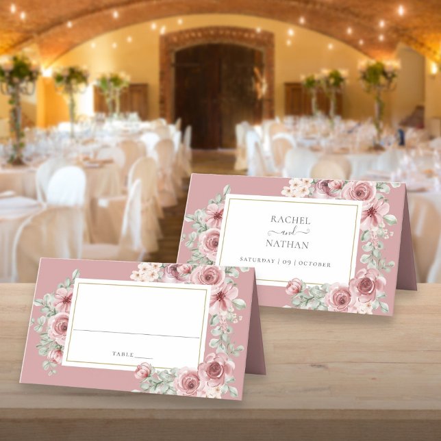 Dammros Floral Elegant Bröllop Placeringskort (Dusty Rose Floral Elegant Wedding Place Card)