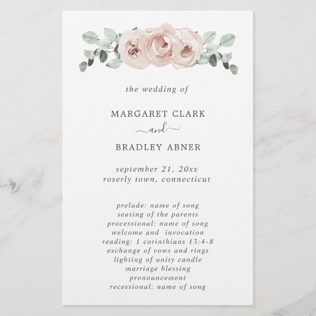 Dammros Floral Elegant Budget Bröllopsprogram (Framsidan)
