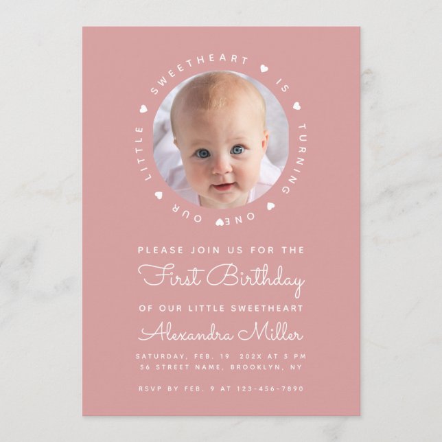 Dammros Foto Flicka Födelsedag Liten Sötnos Inbjudningar (Framsida)