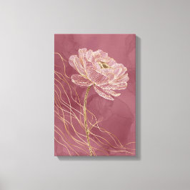 Dammros Guld Blommig Linje Konst Minimalistisk Canvastryck