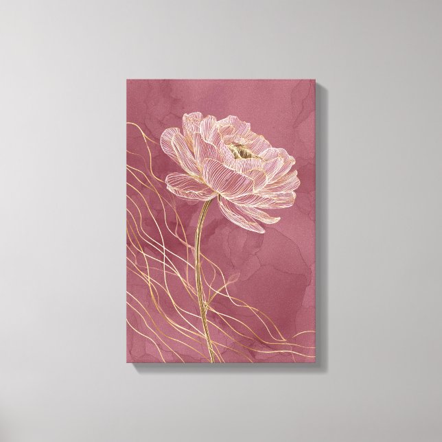 Dammros Guld Blommig Linje Konst Minimalistisk Canvastryck (Framsida)