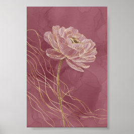 Dammros Guld Blommig Linje Konst Minimalistisk Poster