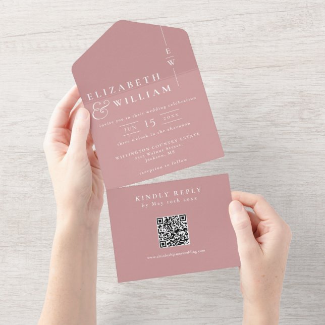 Dammros Minimalistisk Monogram QR-kod Bröllop (Avrivbar del)